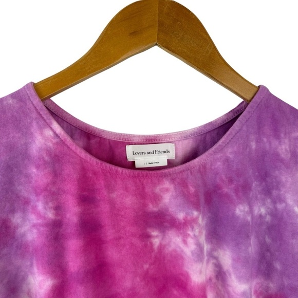 Lovers + Friends Dress Womens Large Pink Brooklyn Tie Dye Midi Side Slit Stretch - Picture 4 of 15